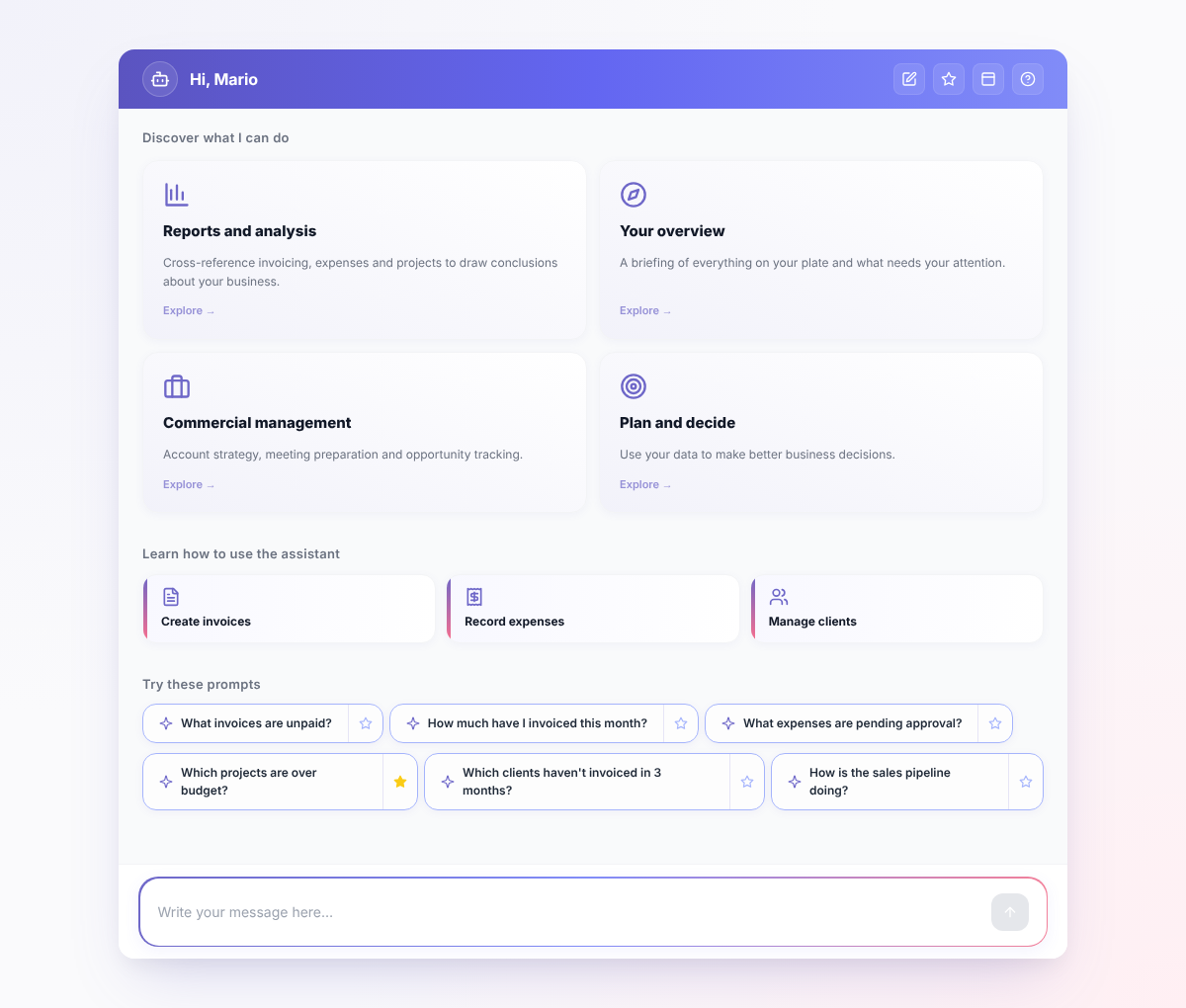 Chat opened with workspace cards visible