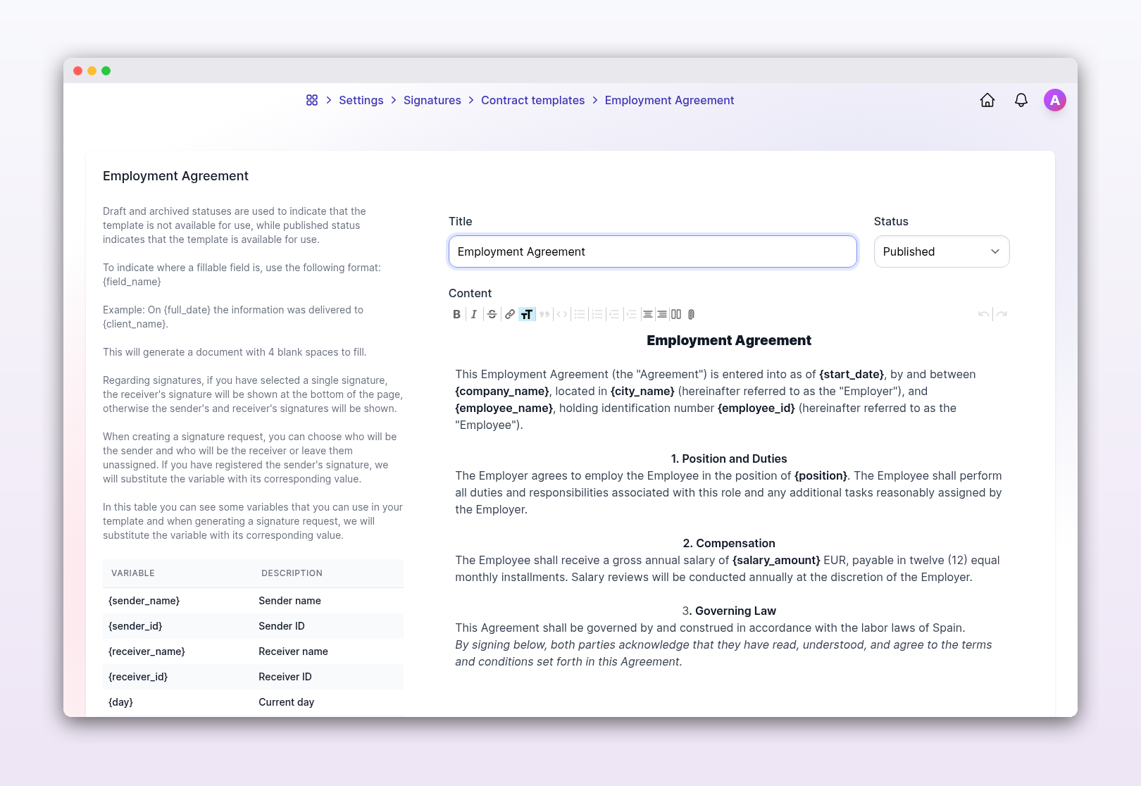 Uploading a contract and letting AI create the template