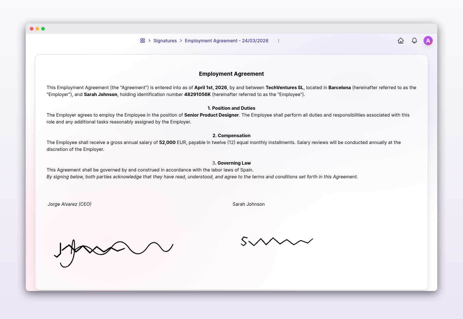 Fully signed contract with both signatures